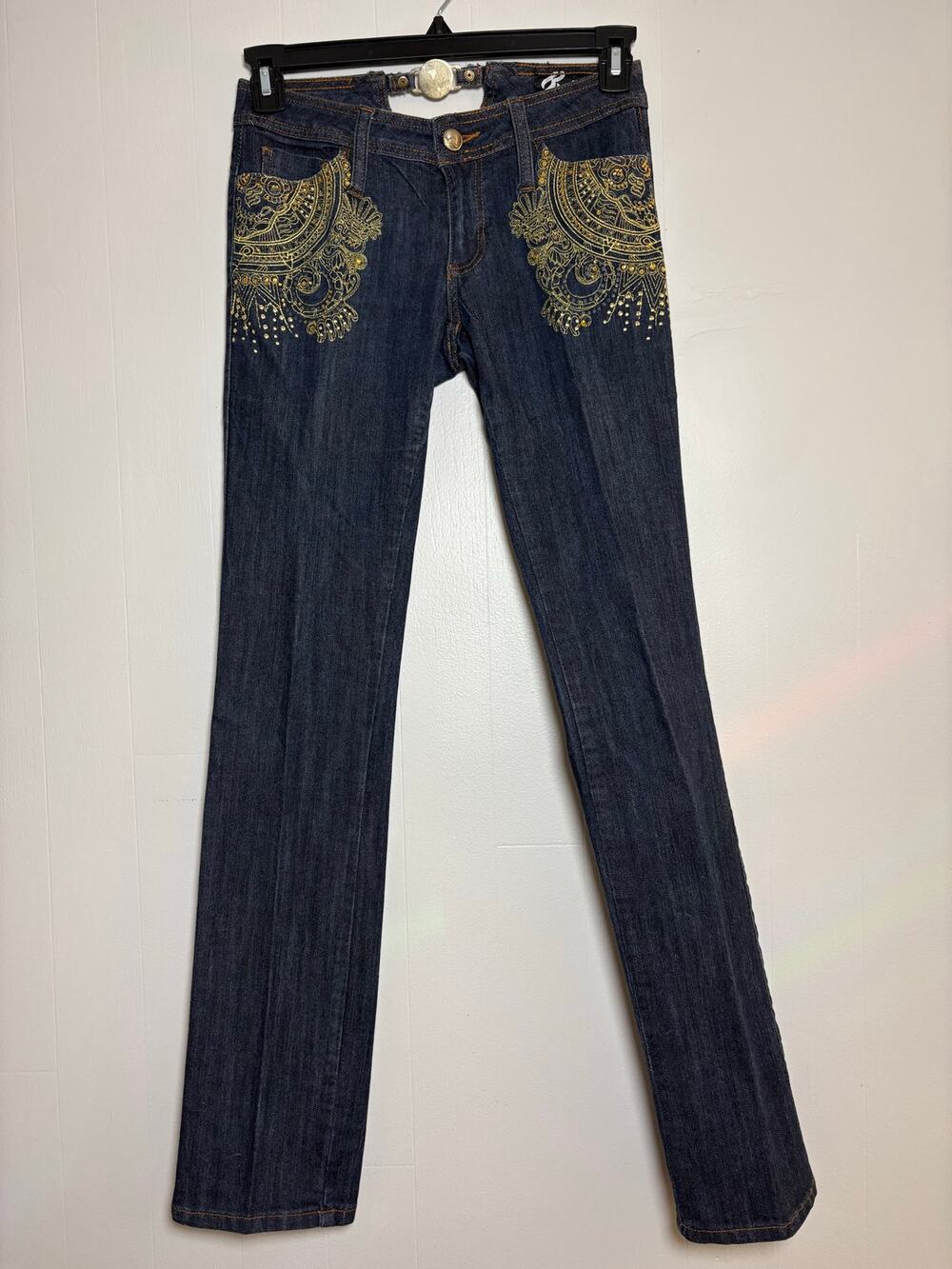 Rocawear Women's Y2K Custom Streetwear Jacket Ultra Low Rise Gold Detail Jeans